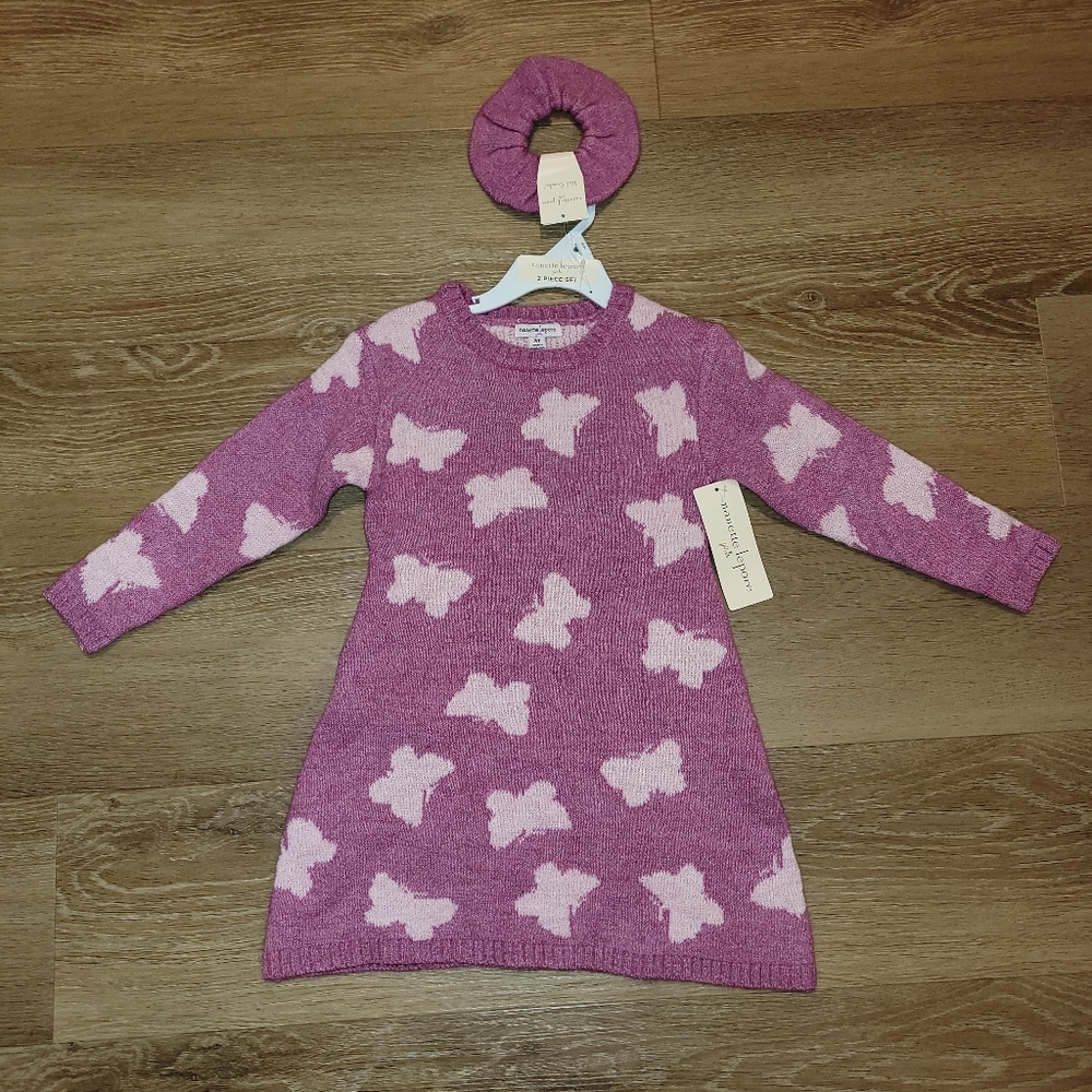 Nanette Lepore 3T Toddler Girls Longsleeve Pink Butterfly Dress With Scrunchie